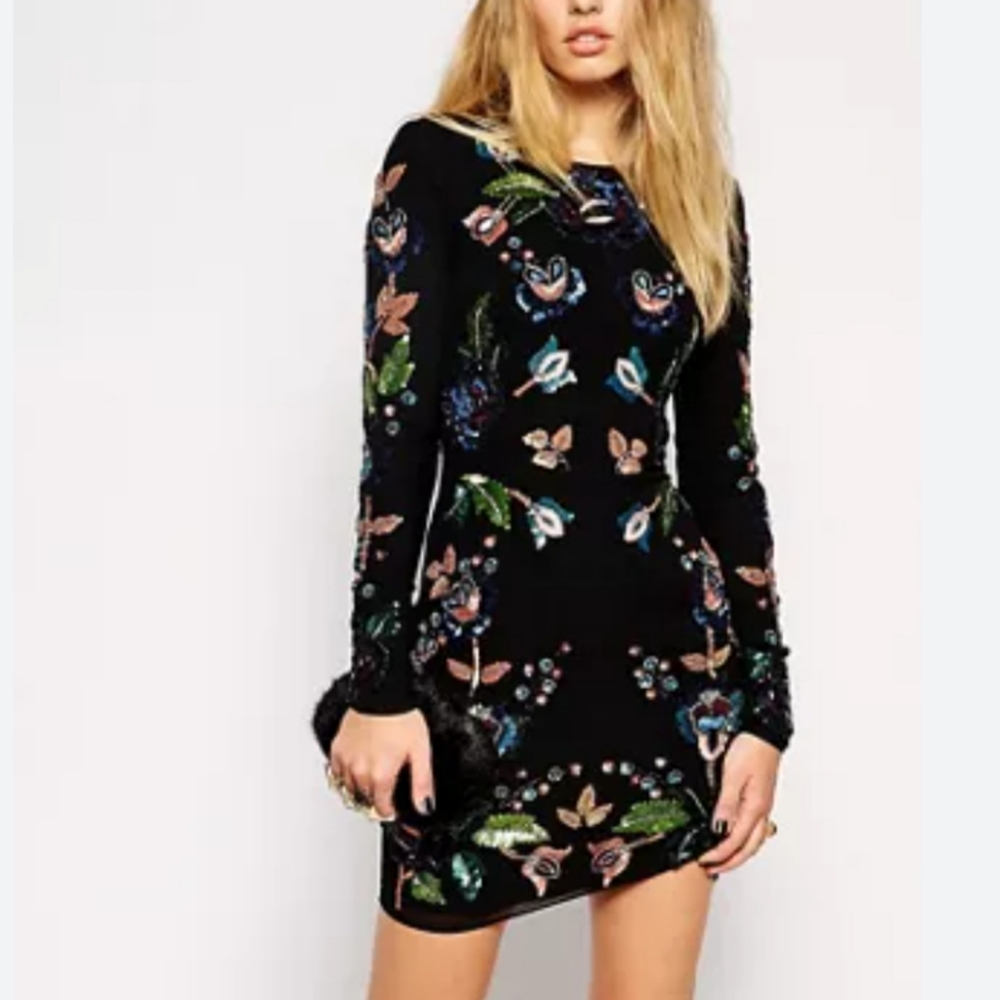 Needle & Thread | Enchanted Embellished Dress Long Sleeve Crew Neck Size US 4